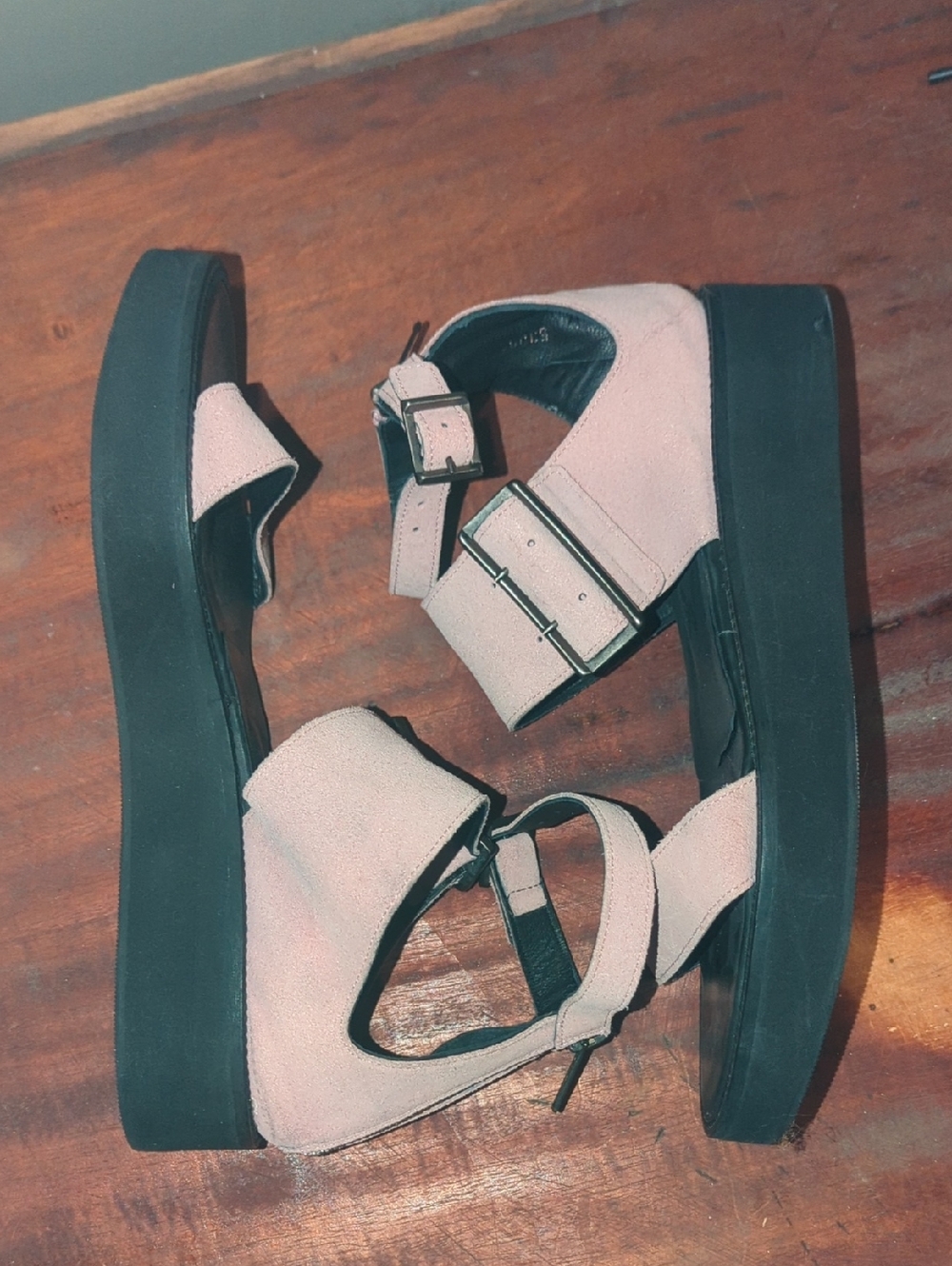 Helmut Lang Pink Suede Platform Buckle Sandals